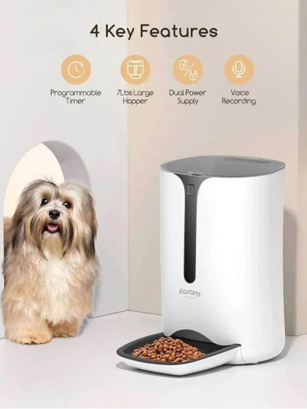 Faroro Automatic Pet Feeder - White and Black